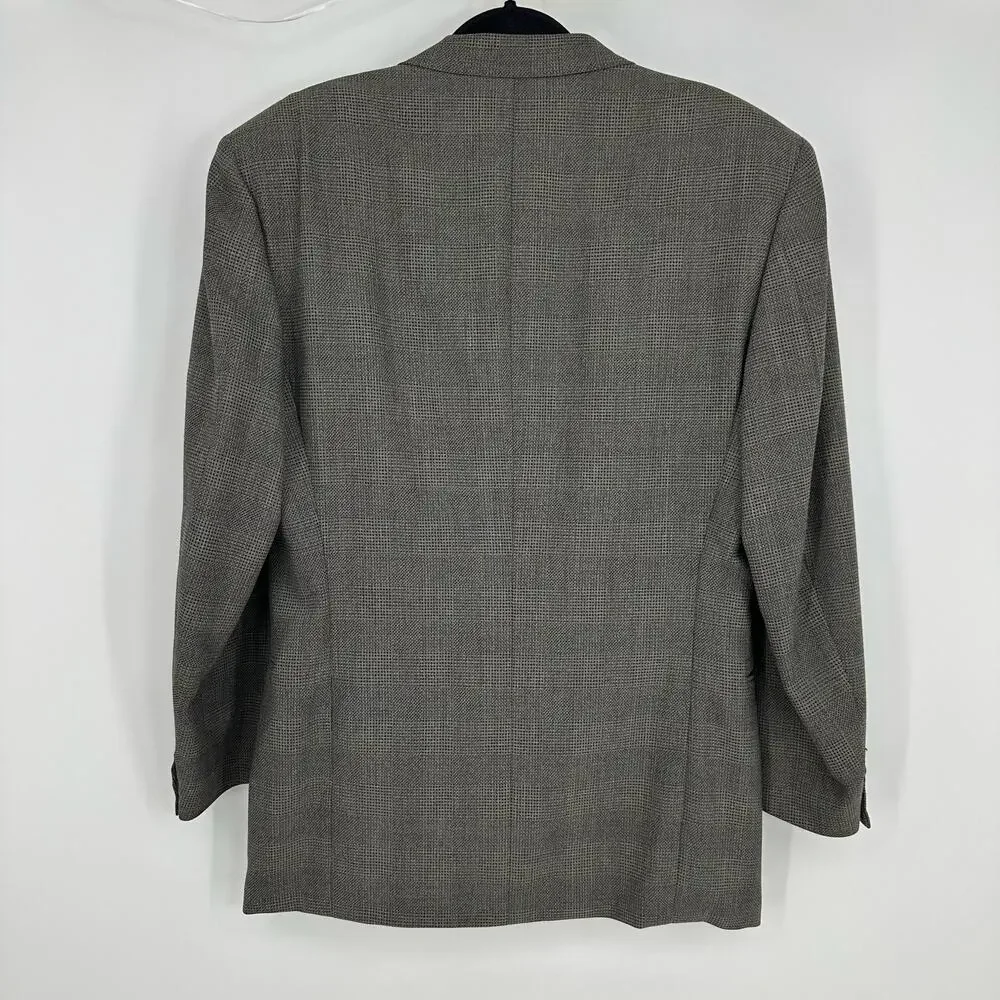 Canali Mens 42R EU52 Double Breasted Sport Coat Jacket Wool Checked Brown Italy
